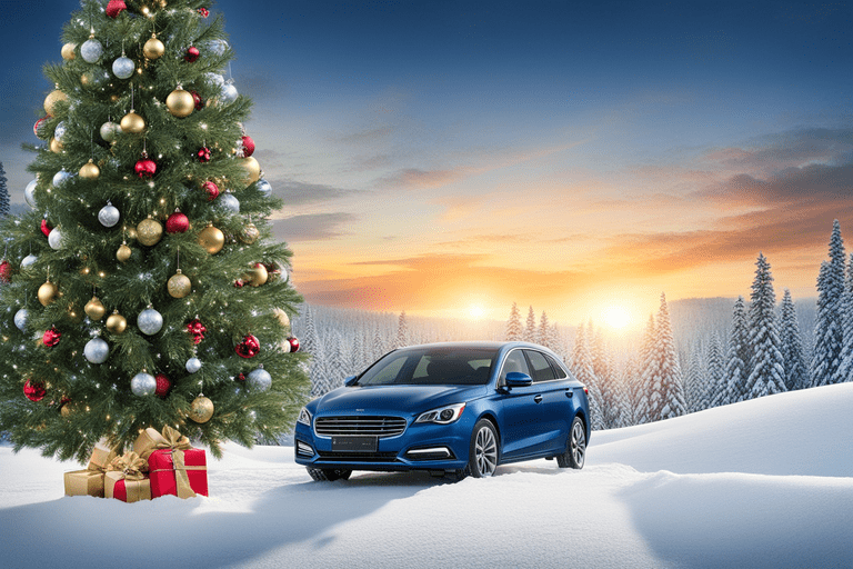 christmas tree snow and family car money min - Autoankauf-Alibaba.de's Frostschutz: E-Auto-Wintercheck f&uuml;r elektrische Mobilit&auml;t