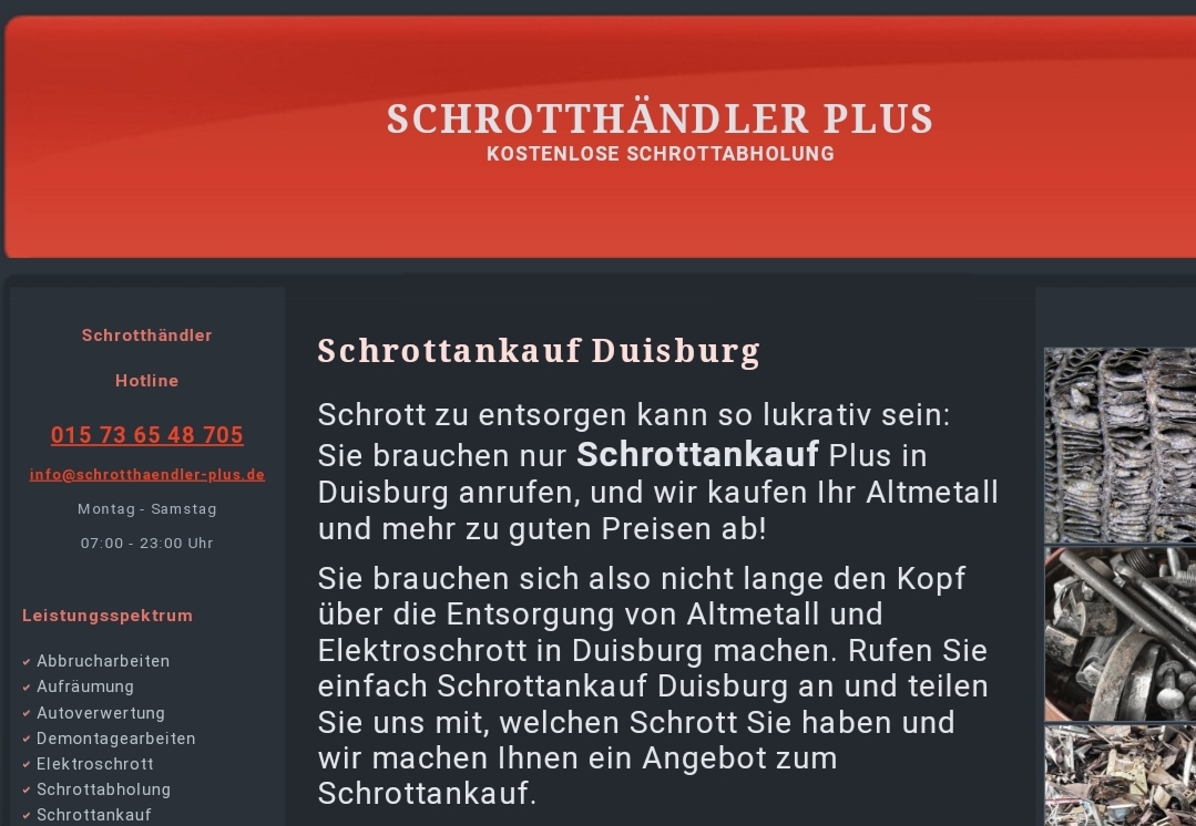 Schrottankauf in Duisburg und Umgebung für beste Preise mit Schrotthaendler-plus