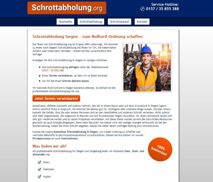Schrottabholung Siegen – jederzeit möglich