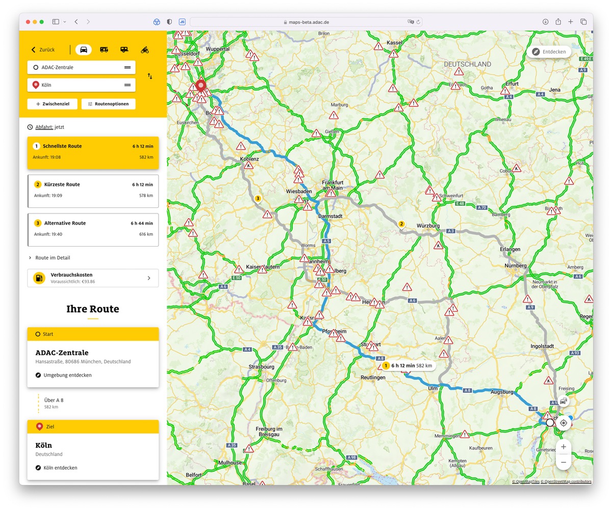 Einfach und übersichtlich, die Routenplanung mit ADAC Maps.