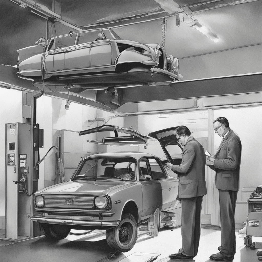 the picture depicts a well lit room with an automobile positioned on a hydraulic lift the vehicle i min - Expertise in Reichweite: Kfz-Gutachter für Unfall- und Schadensgutachten