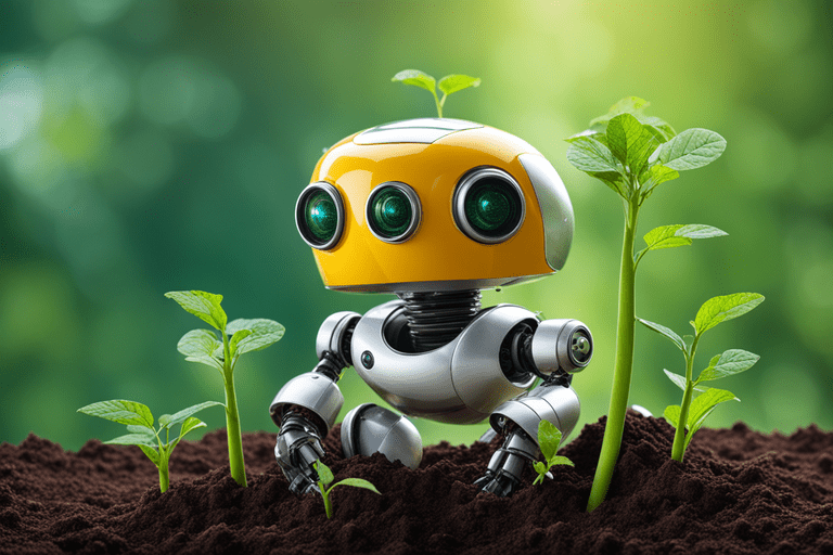 cute robot with planting seeds min - Effiziente PR-Verbreitung: Welche Tools unterst&uuml;tzen dabei?
