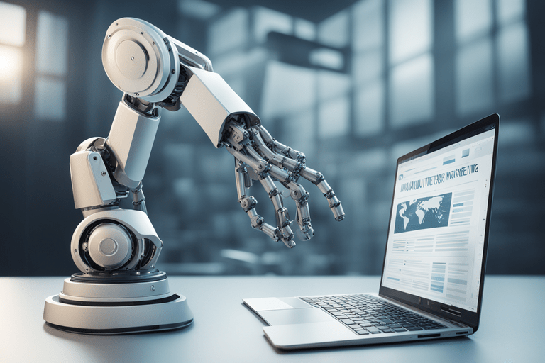 innovative content marketing scenario is visualized a powerful robotic arm holds a press release an8 min - Revolution im Autohaus-Marketing: Mit CarPR.de an die Spitze bei Google