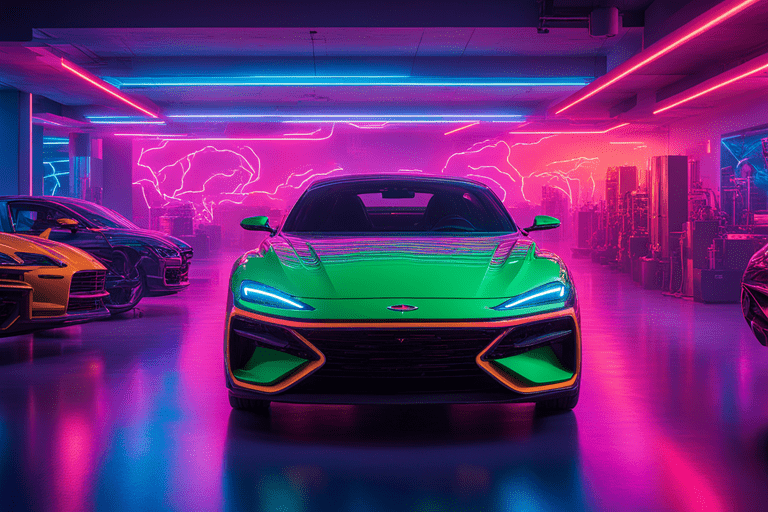 the image portrays a vibrant scene designed for my automotive marketing support page neon colors ta min - Von Null auf Hundert: CarPr.de zeigt Autohäusern den Weg an die Marketing-Spitze
