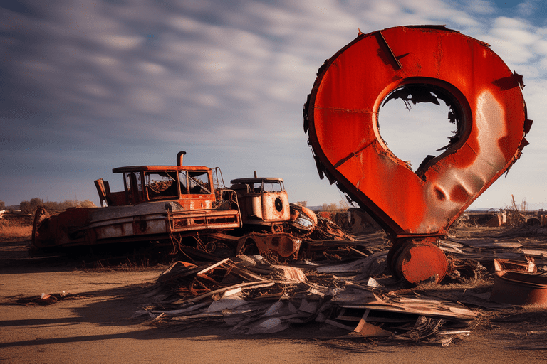 big red question mark on scrap metal storytelling min - Arnsberg im Glanz des Metalls: Die Macht der Schrottabholung