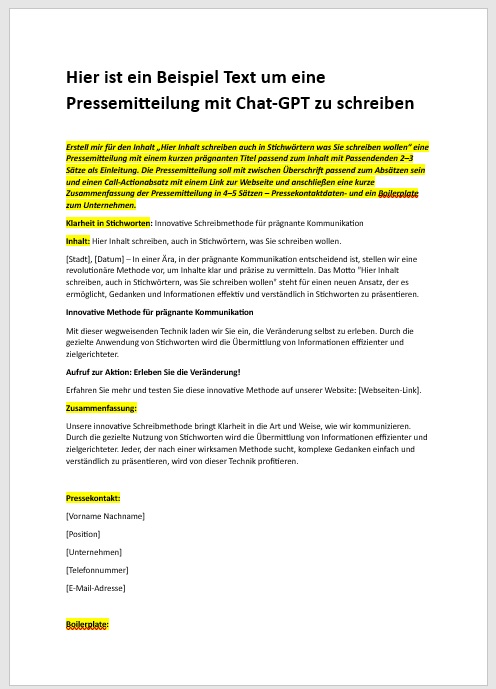 Beispiel für die Erstellung mit dieser Anweisung – Download als PDF