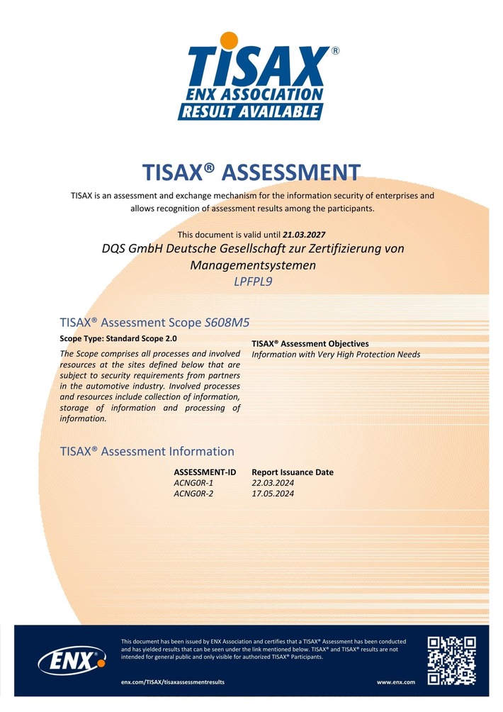 Informationssicherheit in der Automobilindustrie: Prüfdienstleister DQS unterzieht sich TISAX®-Assessment