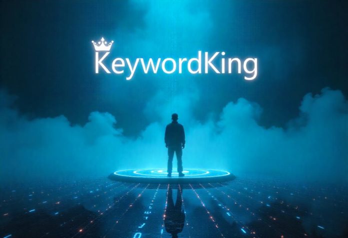 Symbolische Darstellung eines SEO-Schlachtfelds 2025 mit digitalem Nebel, Keywords und einem Einzelkämpfer