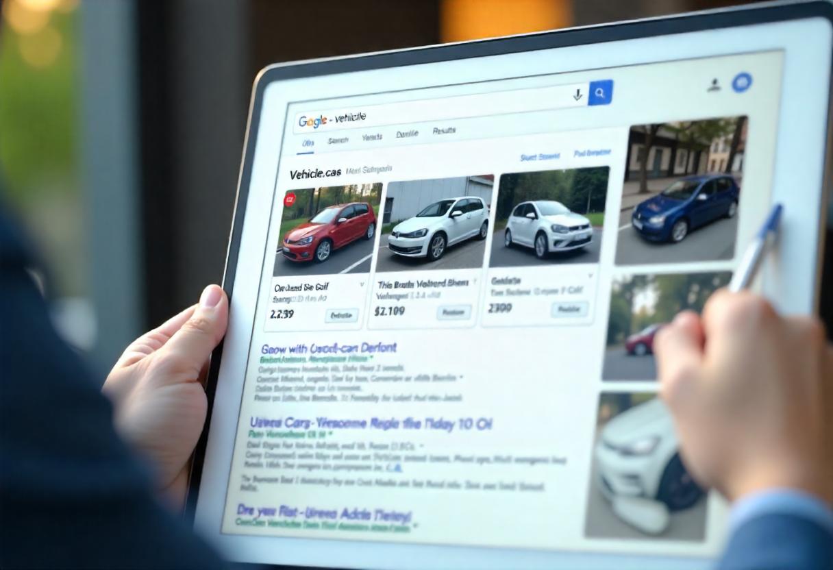 Google Vehicle Ads – Autoanzeigen direkt in der Google-Suche Darstellung von Google Vehicle Ads bei einer fahrzeugbezogenen Suchanfrage wie „Gebrauchtwagen kaufen Berlin“