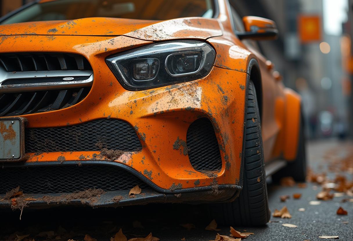 Tipps für Besitzer eines alten Mercedes GLA – Restwert sichern durch clevere Verwertung Besitzer und Mechaniker prüfen einen älteren Mercedes GLA in der Garage, Symbol für strategische Autoverwertung