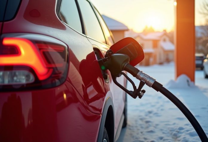 Autogas-Auto beim Tanken an einer LPG-Zapfsäule mit sicherem Gastank