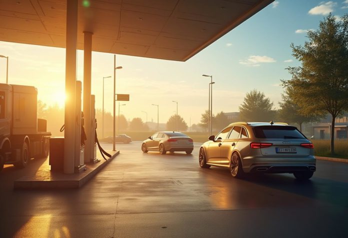 Erdgasauto beim Tanken an einer CNG-Tankstelle in Deutschland