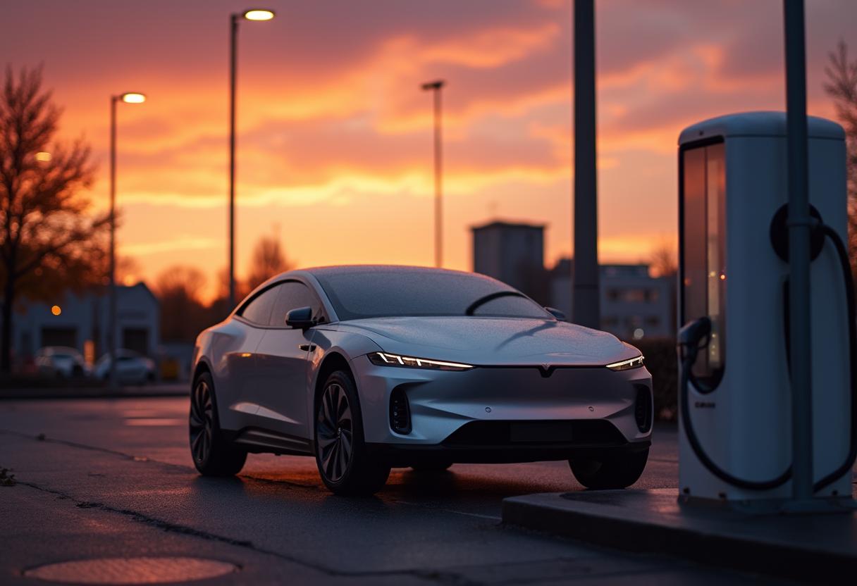 Elektroauto lädt an einer öffentlichen Schnellladestation in Deutschland – Symbol für die neuen Förderungen 2025