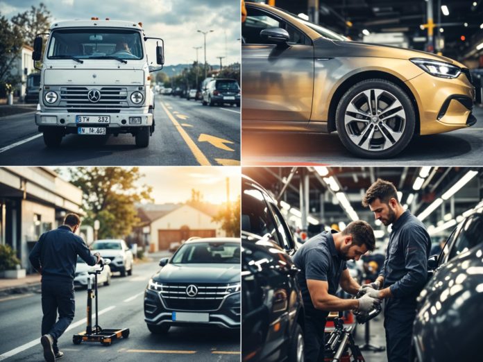 Fotocollage zeigt Fahrzeuge für den Export: ältere Diesel, Autos ohne TÜV, Modelle mit hoher Laufleistung und gefragte Marken.