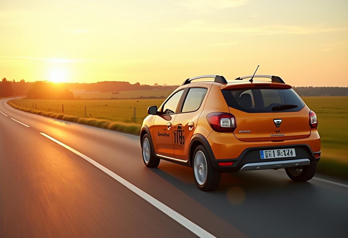 Dacia Sandero als LPG-Neuwagen auf der Straße – Symbol für Autogas-Modelle ab Werk und die Zukunft von LPG-Fahrzeugen in Deutschland