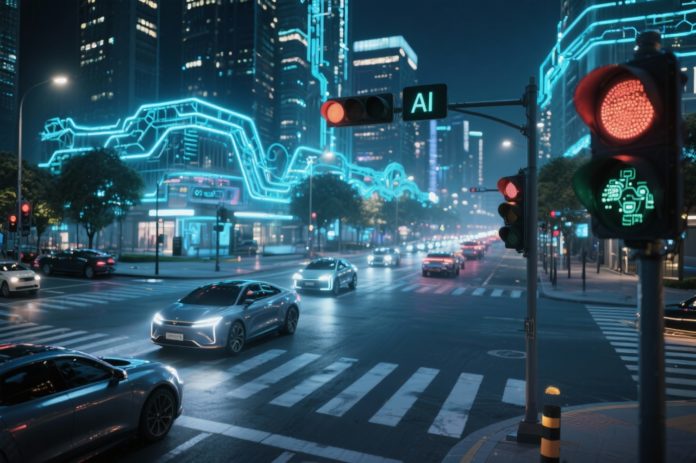 Intelligente Ampelsteuerung in Smart City mit vernetzten Fahrzeugen und KI-Systemen